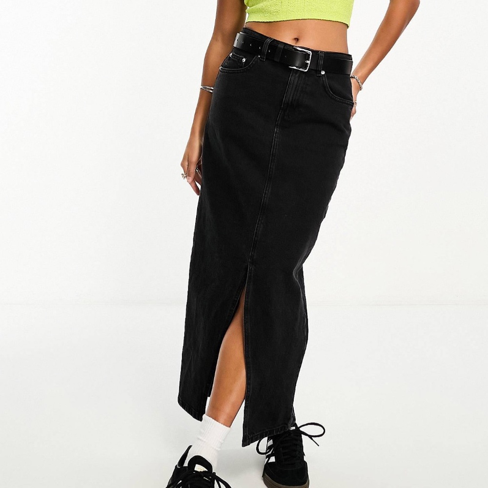 ASOS petite denim black midi skirt, size US 10